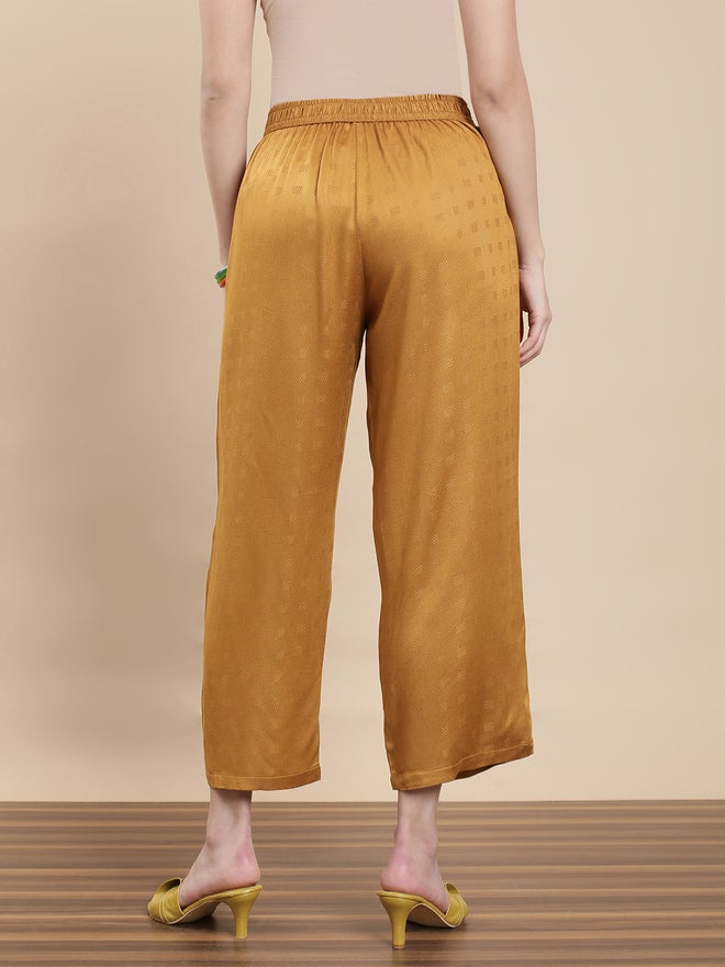 De Moza Mustard Jacquard Rayon Pants - Image 4