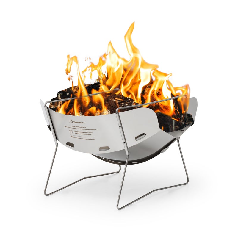 Thous Winds Lightweight Fire Pit, 12-inch Portable Camping Firepit, 453g Outdoor Stainless Steel Camp Grill, Wood Burning Charcoal for BBQ Bushcraft Backpacking, Easy Carry & Storage - Image 1