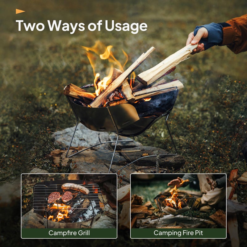 Thous Winds Lightweight Fire Pit, 12-inch Portable Camping Firepit, 453g Outdoor Stainless Steel Camp Grill, Wood Burning Charcoal for BBQ Bushcraft Backpacking, Easy Carry & Storage - Image 3