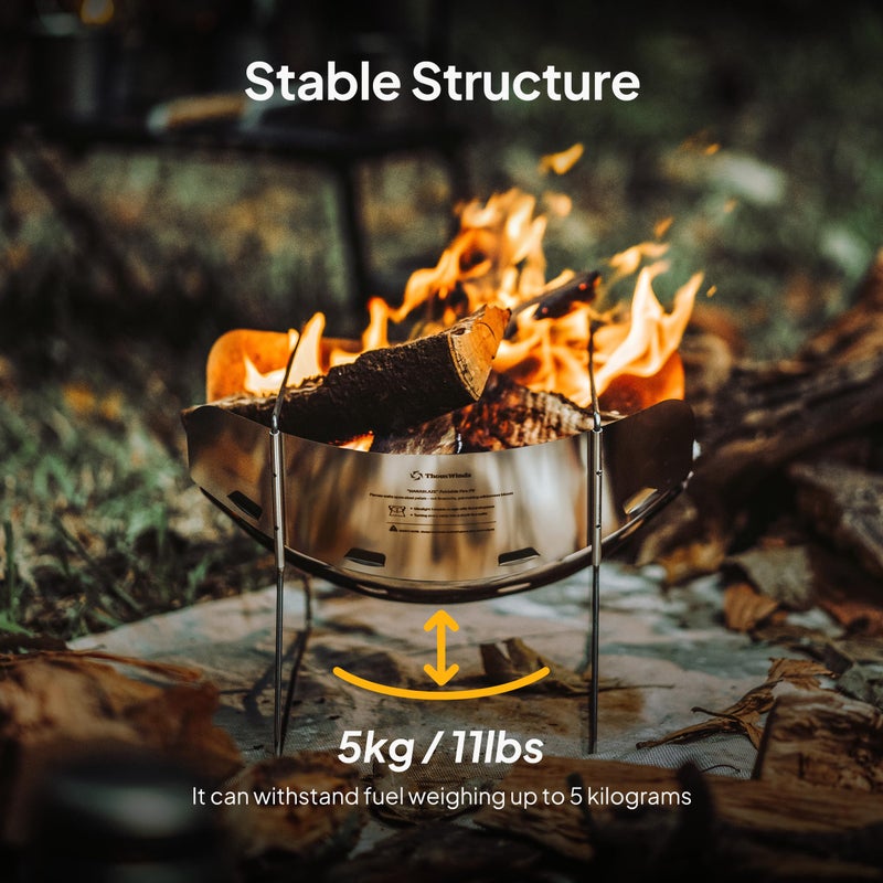 Thous Winds Lightweight Fire Pit, 12-inch Portable Camping Firepit, 453g Outdoor Stainless Steel Camp Grill, Wood Burning Charcoal for BBQ Bushcraft Backpacking, Easy Carry & Storage - Image 5