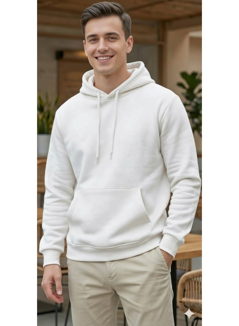 Men's Plain Hoodie with a Large Front Pocket — A trendy and comfortable casual sweatshirt for everyday wear and outings — A practical and stylish look that pairs well with jeans, casual pants, and everyday winter outfits. Code 4201 - Image 1