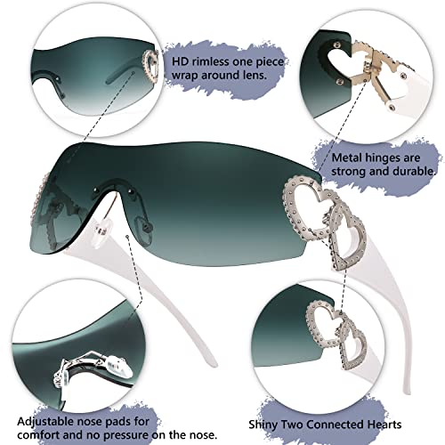 FEISEDY Y2K Rimless Sunglasses Heart for Women Men Around Wrap Fashion Futuristic 2000s Trendy Shield B2981 - Image 4