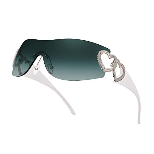 FEISEDY Y2K Rimless Sunglasses Heart for Women Men Around Wrap Fashion Futuristic 2000s Trendy Shield B2981 - Image 1