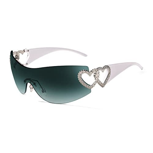 FEISEDY Y2K Rimless Sunglasses Heart for Women Men Around Wrap Fashion Futuristic 2000s Trendy Shield B2981 - Image 2