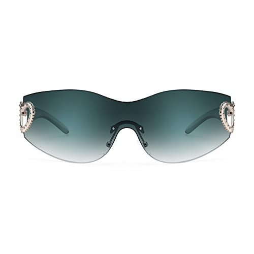 FEISEDY Y2K Rimless Sunglasses Heart for Women Men Around Wrap Fashion Futuristic 2000s Trendy Shield B2981 - Image 3