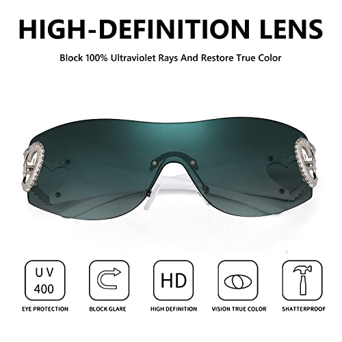 FEISEDY Y2K Rimless Sunglasses Heart for Women Men Around Wrap Fashion Futuristic 2000s Trendy Shield B2981 - Image 5