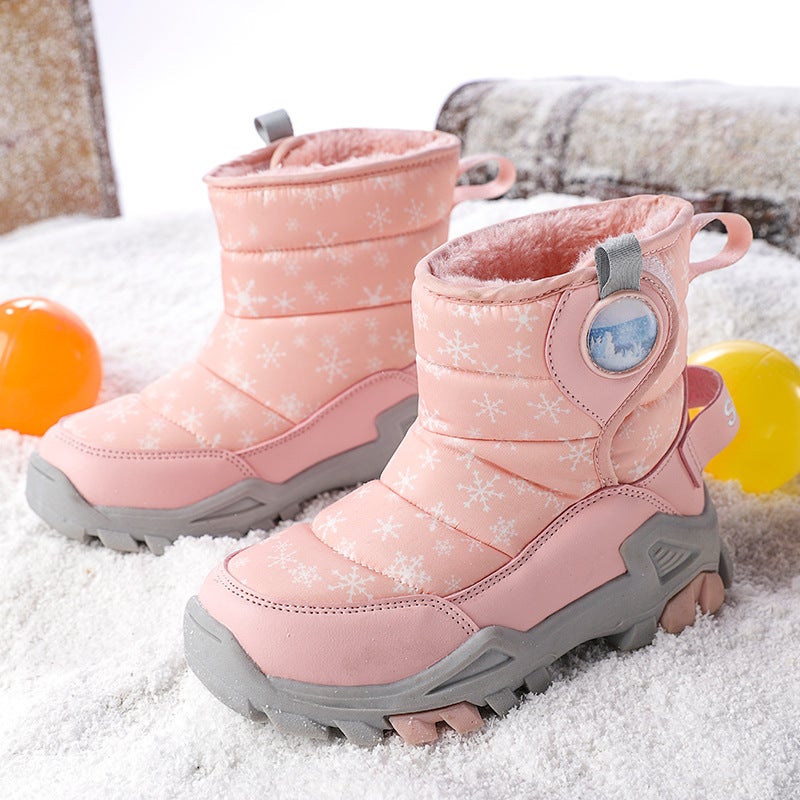 Winter Children'S Cotton Shoes Fleece-Lined Warm Thickened Leather High-Top Anti-Slip Snow Boots For Girls And Boys Snow Shoes For - Image 4