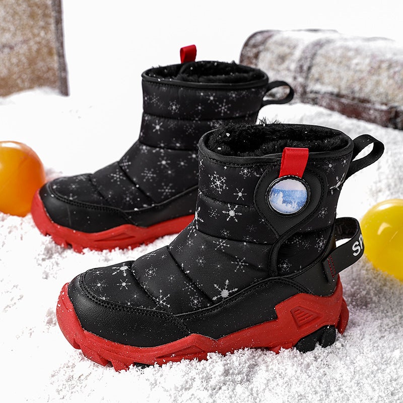 Winter Children'S Cotton Shoes Fleece-Lined Warm Thickened Leather High-Top Anti-Slip Snow Boots For Girls And Boys Snow Shoes For - Image 2
