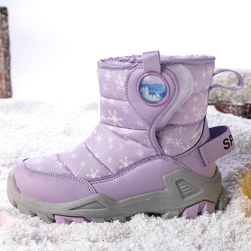 Winter Children'S Cotton Shoes Fleece-Lined Warm Thickened Leather High-Top Anti-Slip Snow Boots For Girls And Boys Snow Shoes For - Image 5