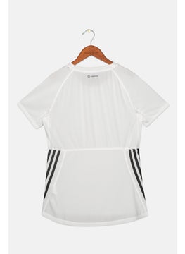 Adidas Kids Girls Sportswear Fit Short Sleeves Training Mesh Top, White  - Image 2