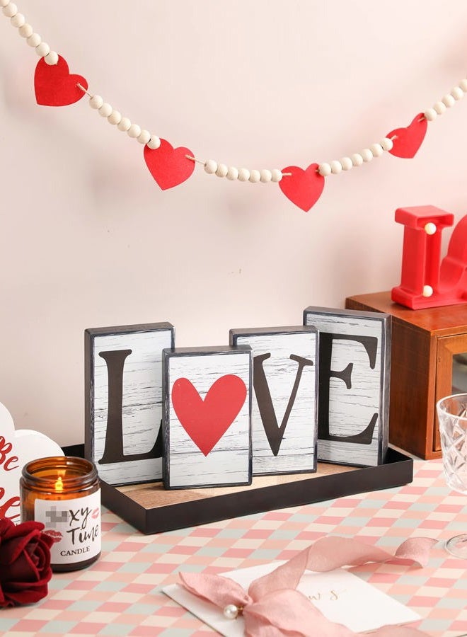 NEWLIGHTURE Valentine's Day Décor 4 PCS Reversible St. Patrick's Day Wood Signs Tiered Tray Mantle Shelf Décor for Valentine Farmhouse Heart Shamrocks Wood Blocks - Image 4