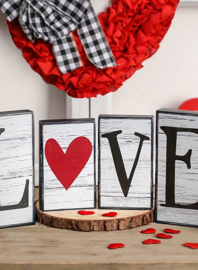 NEWLIGHTURE Valentine's Day Décor 4 PCS Reversible St. Patrick's Day Wood Signs Tiered Tray Mantle Shelf Décor for Valentine Farmhouse Heart Shamrocks Wood Blocks - Image 3