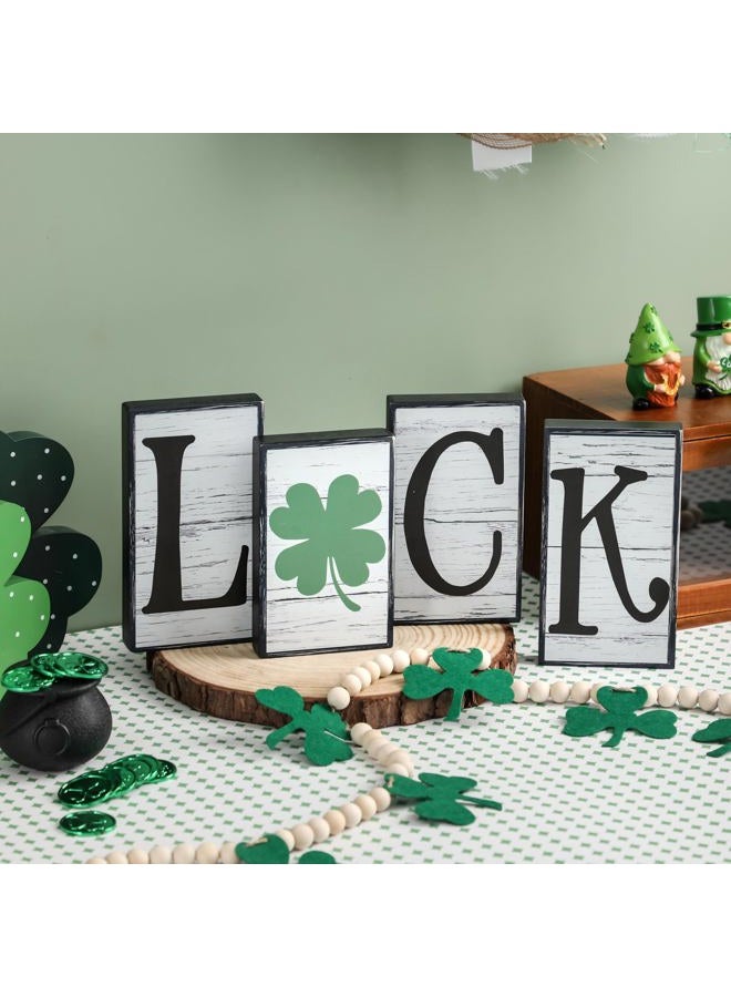NEWLIGHTURE Valentine's Day Décor 4 PCS Reversible St. Patrick's Day Wood Signs Tiered Tray Mantle Shelf Décor for Valentine Farmhouse Heart Shamrocks Wood Blocks - Image 1