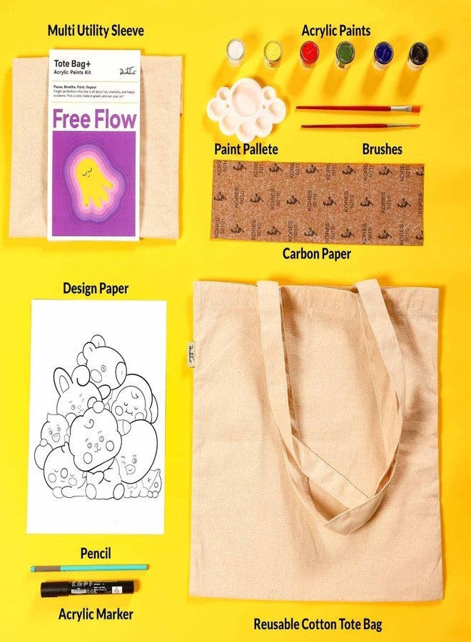 Breatoi Tote Bag Coloring Kit – Free Flow Design | No-Mess DIY Art & Craft Activity for Kids & Adults | Stress-Relief Creative Hobby | Reusable 16x14 Canvas Bag with Coloring Tools - Image 2