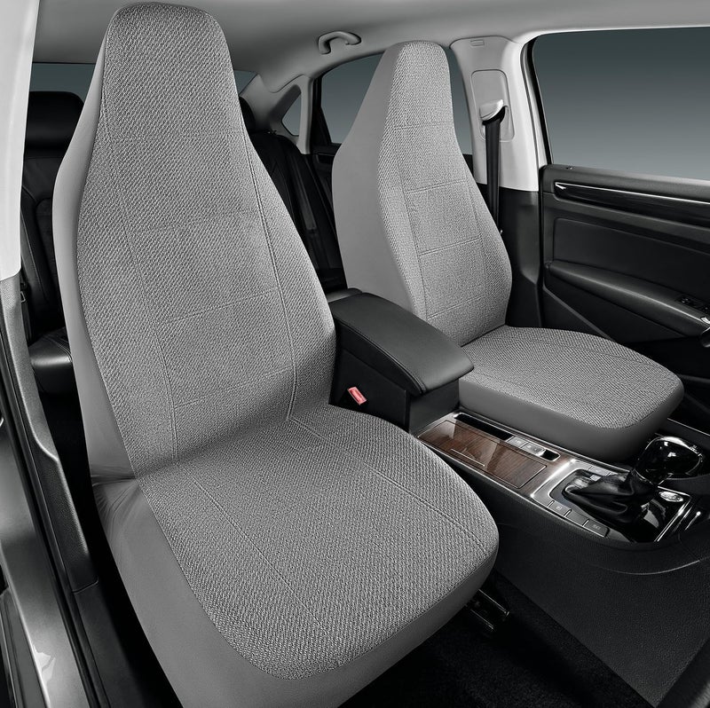 Road Comforts أغطية مقاعد السيارة الأمامية من ، بظهر عالي، ومحمي للمقعد مصنوع من الكتان، متوافقة مع وسائد الهواء، تناسب جميع أنواع السيارات والشاحنات والسيارات الدفع الرباعي والميني فانات (لون رمادي). - Image 1