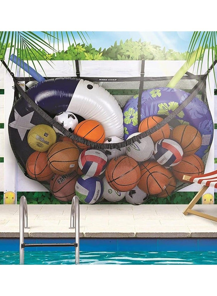 Foldable Hanging Mesh Organizer for Balls, Floats, Water Inflatable Toys & Pool Accessories - Swimming Pool Floats Large Capacity Storage Bag, Wall Hanging, Soft and Light Storage Mesh Bag for Home, Garden, Outdoor Pools, and Water Fun - Black - Image 2