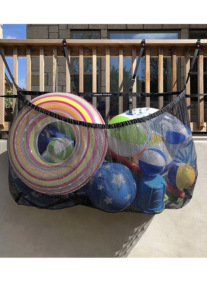 Foldable Hanging Mesh Organizer for Balls, Floats, Water Inflatable Toys & Pool Accessories - Swimming Pool Floats Large Capacity Storage Bag, Wall Hanging, Soft and Light Storage Mesh Bag for Home, Garden, Outdoor Pools, and Water Fun - Black - Image 1