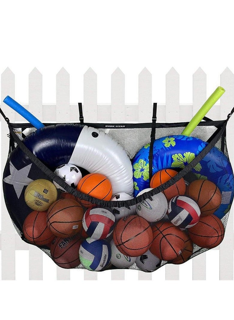 Foldable Hanging Mesh Organizer for Balls, Floats, Water Inflatable Toys & Pool Accessories - Swimming Pool Floats Large Capacity Storage Bag, Wall Hanging, Soft and Light Storage Mesh Bag for Home, Garden, Outdoor Pools, and Water Fun - Black - Image 3