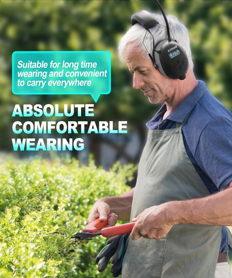 ZOHAN EM042 AM/FM Radio Headphone with Digital Display,Ear Protection Noise Reduction Safety Ear Muffs,Ultra Comfortable Hearing Protector for Lawn Mowing and Landscaping - Yellow - Image 5