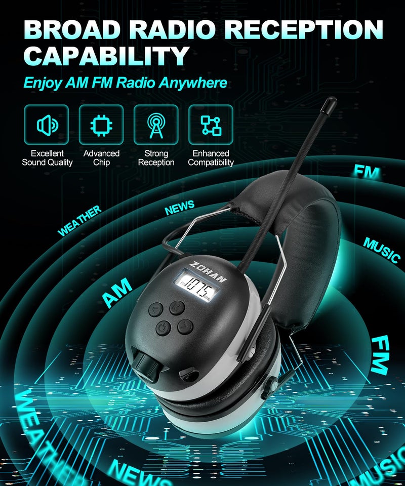 ZOHAN EM042 AM/FM Radio Headphone with Digital Display,Ear Protection Noise Reduction Safety Ear Muffs,Ultra Comfortable Hearing Protector for Lawn Mowing and Landscaping - Yellow - Image 2