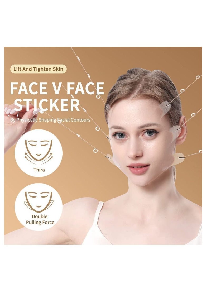 20PCS Face Lift Sticker With Fixed Rope,Instant V-Shape Facelift Bands,Face Lifting Tapes Double Chin Reducer Face Wrinkle Patches