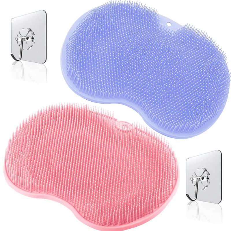Foot Scrubber Mat 11.8 X 9 X 1.1Inch Pink + Blue Ultimate Foot Spa Experience - Over 1000 Massage Bristles Shower Foot Mat for Bathroom Home Shower, Athletes, Kids and Elders - Image 1