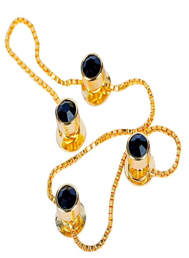 Maskey Brass Body Gold Plated Rhodium Polished Luxury Designer Jett Black Diamond Galaxy Gemstone Kurta Buttons for Men and Women - Image 4
