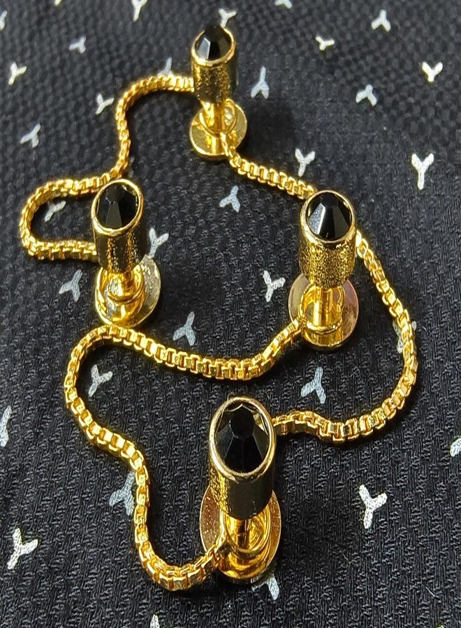 Maskey Brass Body Gold Plated Rhodium Polished Luxury Designer Jett Black Diamond Galaxy Gemstone Kurta Buttons for Men and Women - Image 3