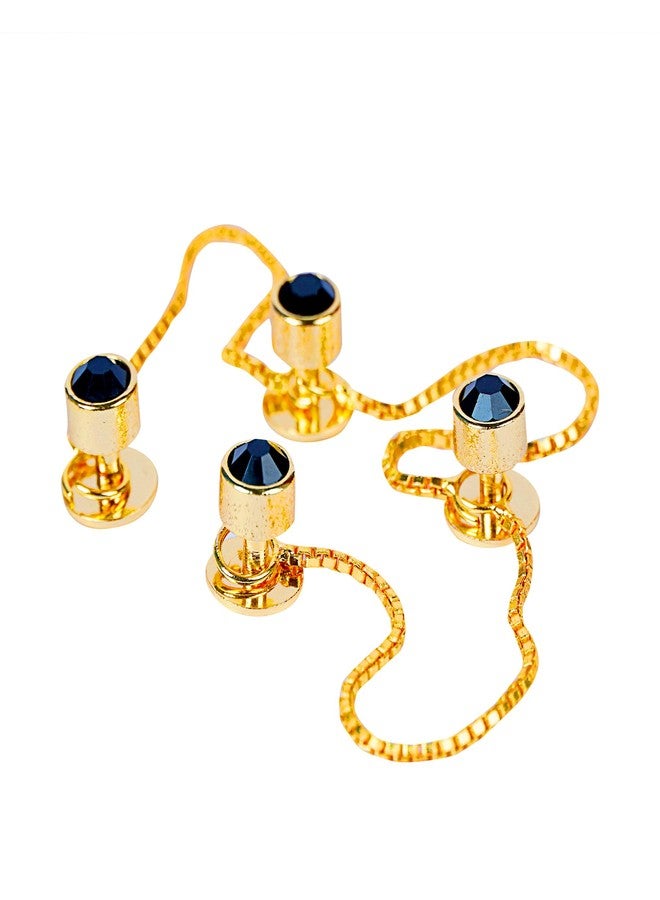 Maskey Brass Body Gold Plated Rhodium Polished Luxury Designer Jett Black Diamond Galaxy Gemstone Kurta Buttons for Men and Women - Image 1