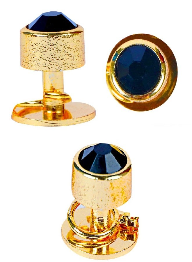 Maskey Brass Body Gold Plated Rhodium Polished Luxury Designer Jett Black Diamond Galaxy Gemstone Kurta Buttons for Men and Women - Image 5