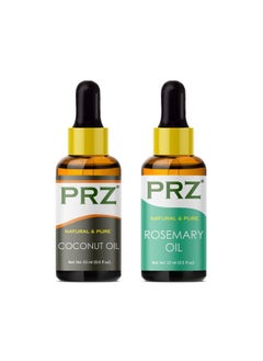 PRZ Combo Of Cold Pressed Coconut Carrier Oil & Rosemary Essential Oil, 100% Pure Natural & Therapeutic Grade Oil For Aromatherapy, Body Massage, Skin Care & Hair Growth (15Ml Each)  - Image 1
