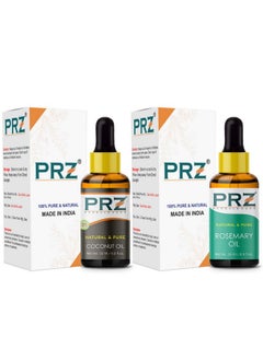 PRZ Combo Of Cold Pressed Coconut Carrier Oil & Rosemary Essential Oil, 100% Pure Natural & Therapeutic Grade Oil For Aromatherapy, Body Massage, Skin Care & Hair Growth (15Ml Each)  - Image 2