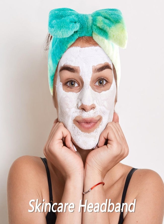 VELSCRUN Spa Headband, Makeup Face Wash Skincare Headbands, 5 Pcs Green Colorful Sponge Bow Tie Get Ready HairBand Facial Wristband Hair Clips Set, Stuff for Teen Girls Women Trendy Hair Accessories - Image 4