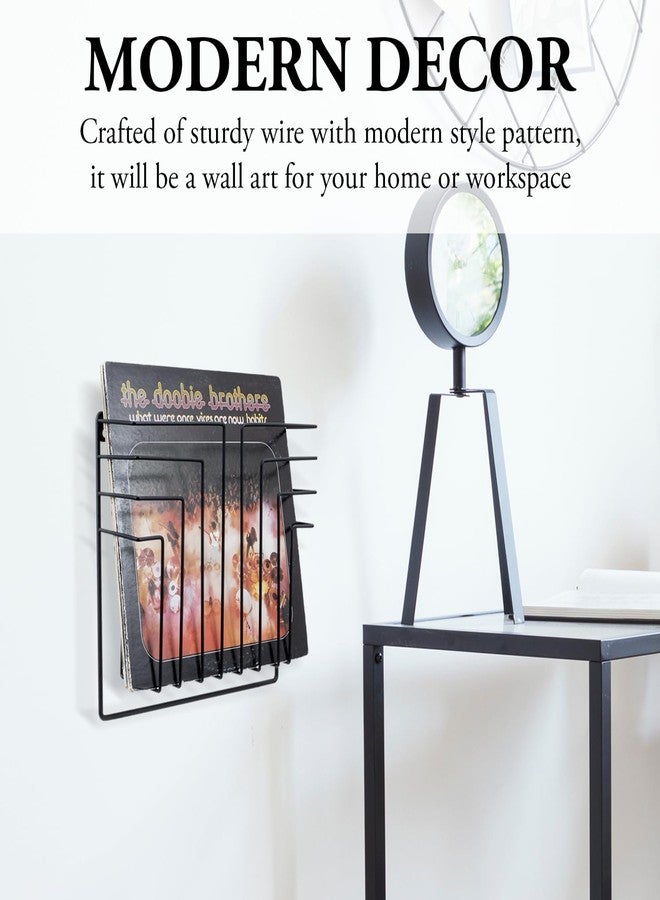 MyGift Wall Mounted Black Metal Wire Vinyl Records Storage Basket, Modern Geometric Design Hanging LP Record Holder Rack, Floating Retro Music Album Cover Shelf - Image 2