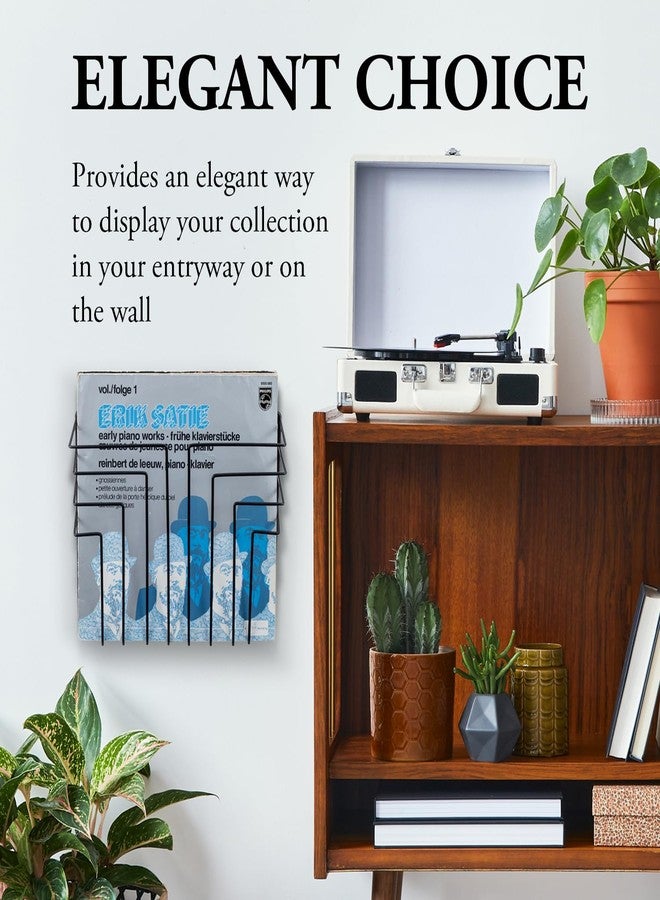 MyGift Wall Mounted Black Metal Wire Vinyl Records Storage Basket, Modern Geometric Design Hanging LP Record Holder Rack, Floating Retro Music Album Cover Shelf - Image 3