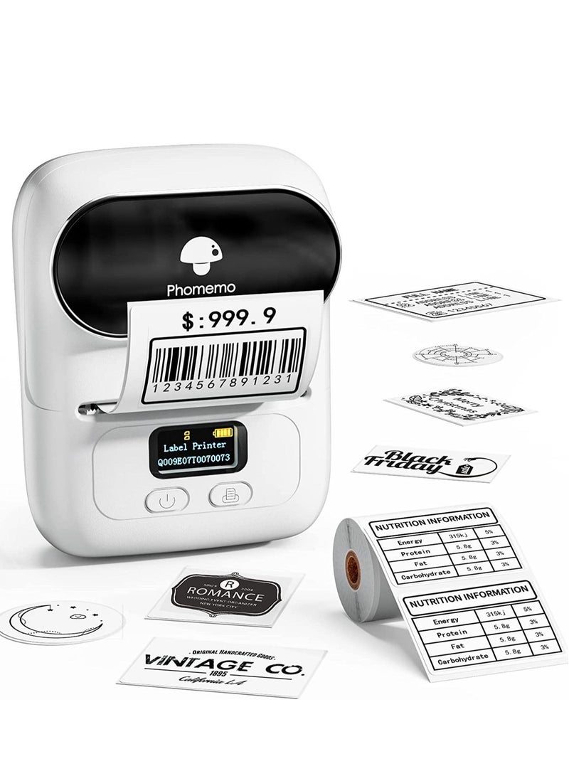 phomemo آلة طباعة الملصقات فوميمو M110 طابعة ملصقات حرارية مع آلة صنع ملصقات محمولة لاسلكية للطباعة الذاتية اللاصقة للباركود باللون الأبيض - Image 1