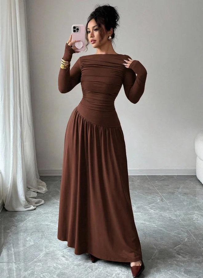 ستايلي Brown Ruched A-Line Maxi Dress