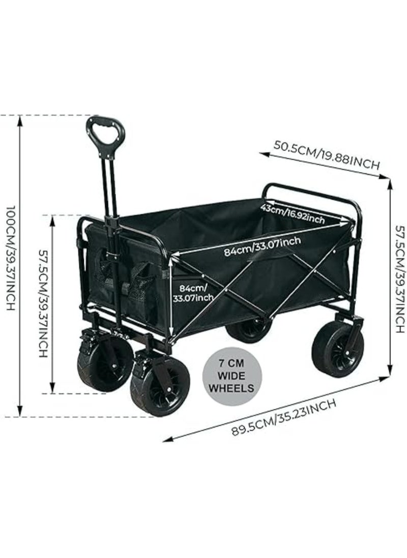 Generic Heavy Duty Shopping Trolley Folding Multi-Functional Portable Utility Wagon Beach Trolley Storage Basket Outdoor Camping Garden Cart with Adjustable Handle (ALL TERRAIN WIDE WHEELS - MULTICOLOUR)  - Image 2