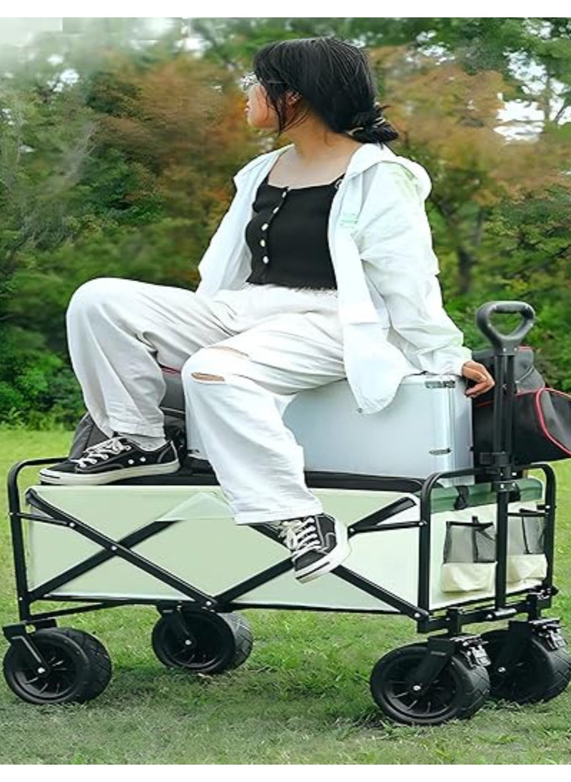 Generic Heavy Duty Shopping Trolley Folding Multi-Functional Portable Utility Wagon Beach Trolley Storage Basket Outdoor Camping Garden Cart with Adjustable Handle (ALL TERRAIN WIDE WHEELS - MULTICOLOUR)  - Image 5
