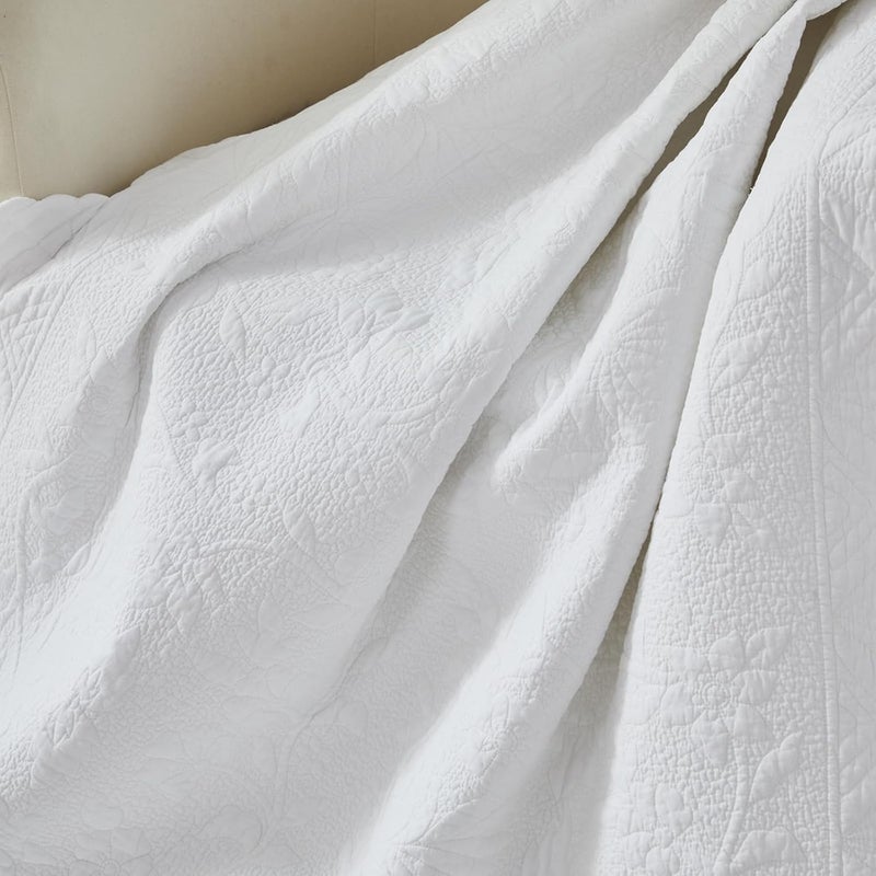 Brandream White Scalloped Edge Quilt Cotton Quilted Throw Blanket for Bed Couch Daybed 47 X 60 Inch Decorative Throw Blankets - Image 2