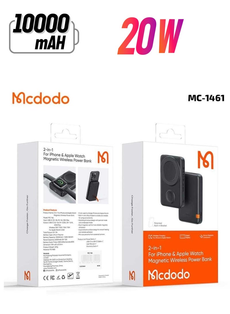 Mcdodo MC-1461 2 in 1 10000mAh 20W Magnetic Wireless Power Bank With Stand For iPhone And Apple Watch - Image 1