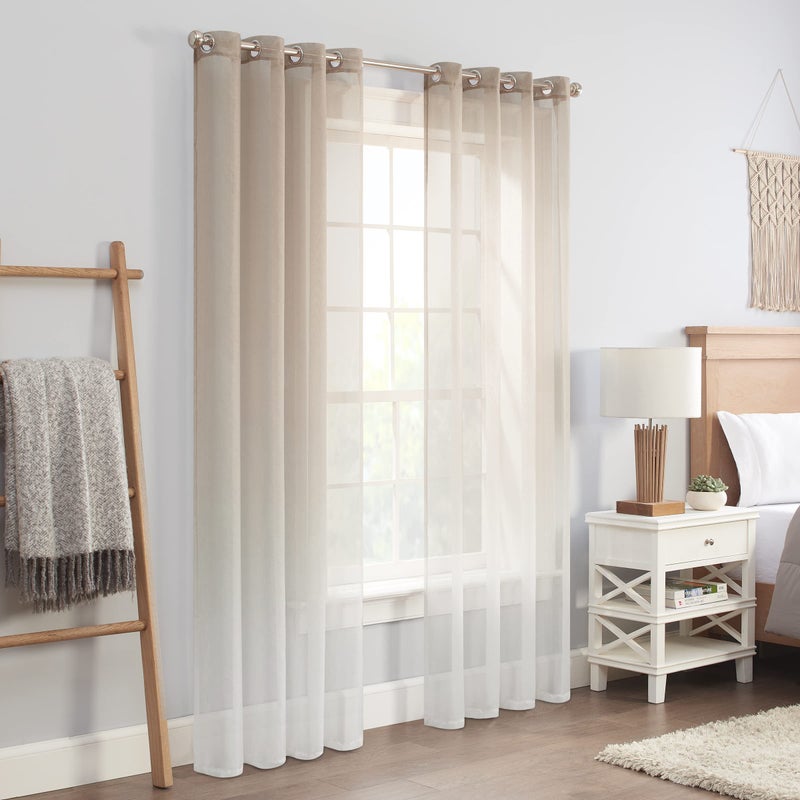 ECLIPSE Ines Printed Ombre Textured Light Filtering Grommet Window Curtains for Bedroom 2 Panels 52 in x 63 in Linen