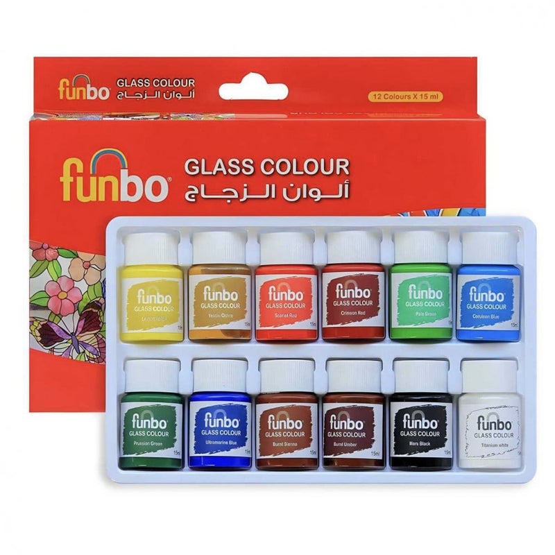 Glass Paint Set=12 cols x 15ml bottles Pack of 12