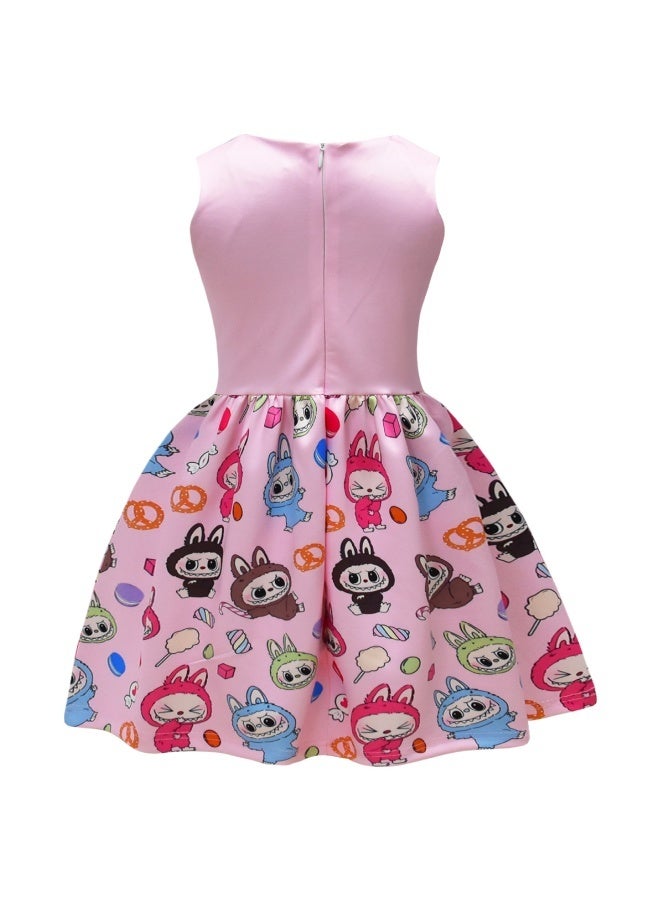 general labubu forest elf cartoon print big children's bow vest dress is the best gift for family and friends - Image 2