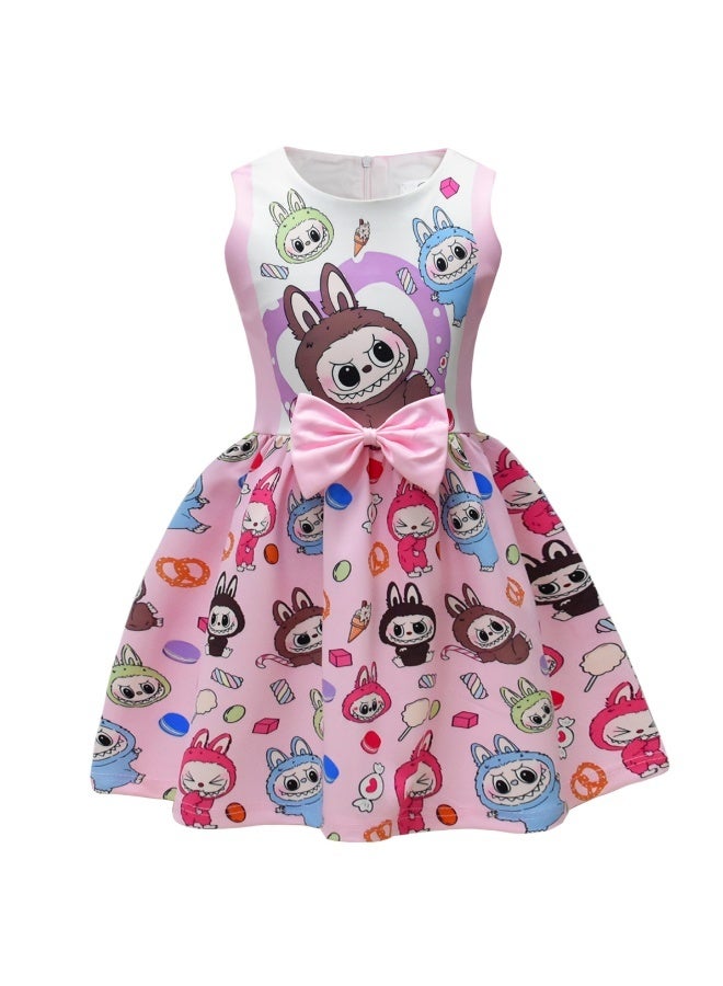 general labubu forest elf cartoon print big children's bow vest dress is the best gift for family and friends - Image 1