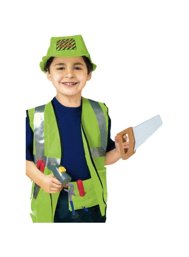 Kids Construction Worker Costume – Green Handyman Builder Outfit with Tools & Helmet, Role Play Dress-Up Set for Boys & Girls, Fun Educational Costume - Image 1