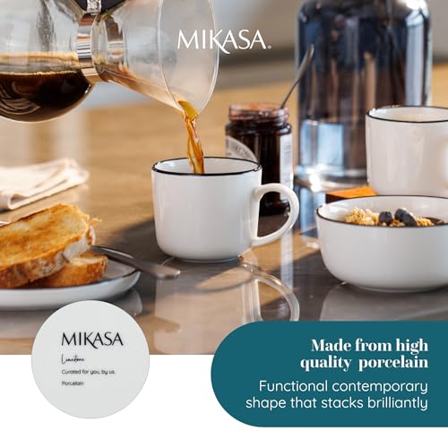 Mikasa Limestone Porcelain Mug Set, 4X Porcelain Mugs with Black Rim for Tea and Coffee, 360ml| Gift Boxed & Dishwasher Safe - Image 4