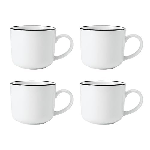 Mikasa Limestone Porcelain Mug Set, 4X Porcelain Mugs with Black Rim for Tea and Coffee, 360ml| Gift Boxed & Dishwasher Safe - Image 1