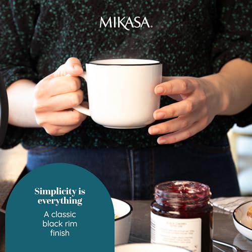 Mikasa Limestone Porcelain Mug Set, 4X Porcelain Mugs with Black Rim for Tea and Coffee, 360ml| Gift Boxed & Dishwasher Safe - Image 3