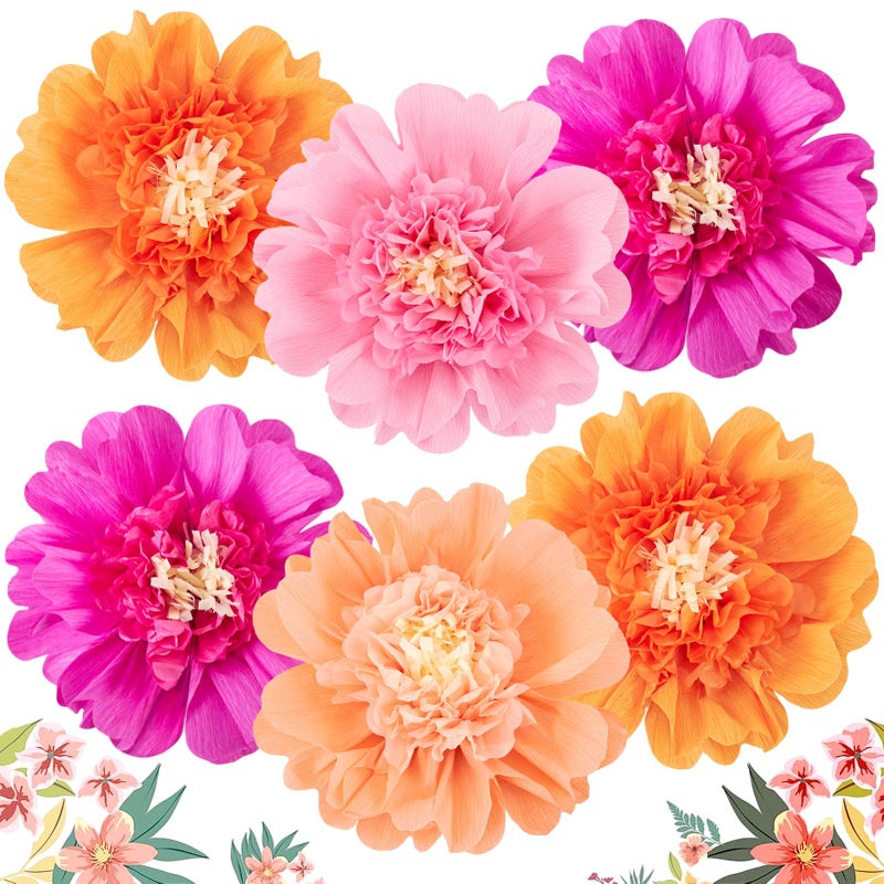 SUNBEAUTY 6PCS Hot Pink and Orange Paper Flowers 12 Inch Large Tissue Paper Flowers Decorations for Wall Giant Crepe Paper Flowers for Girl Women Birthday Office Classroom Bridal Wedding Backdrop - Image 2